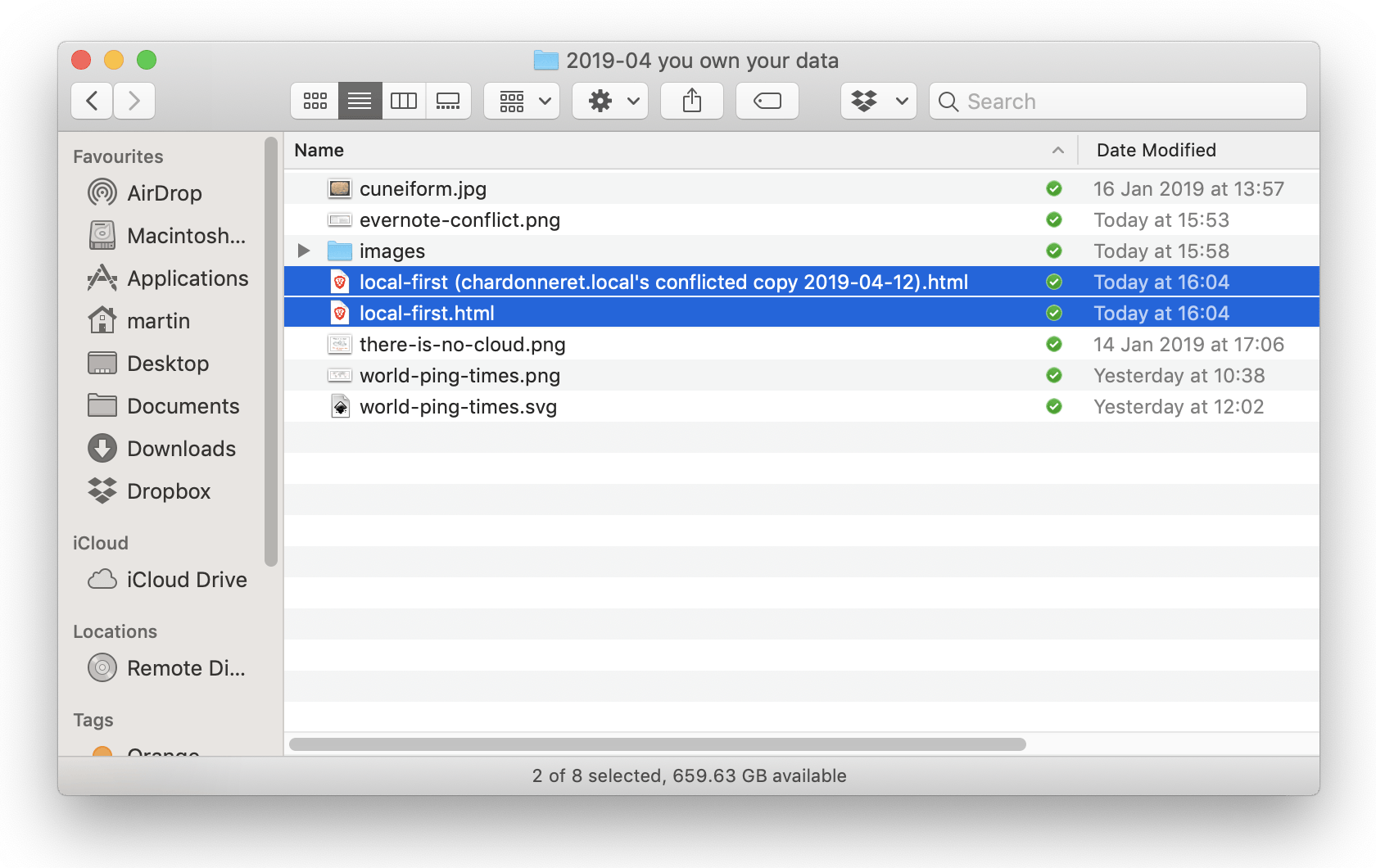 Finder 窗口中显示 Dropbox 里的冲突文件