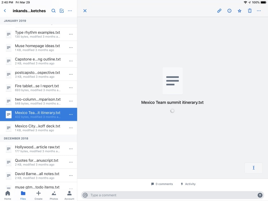 Dropbox 移动应用在等待下载文件时显示转圈圈
