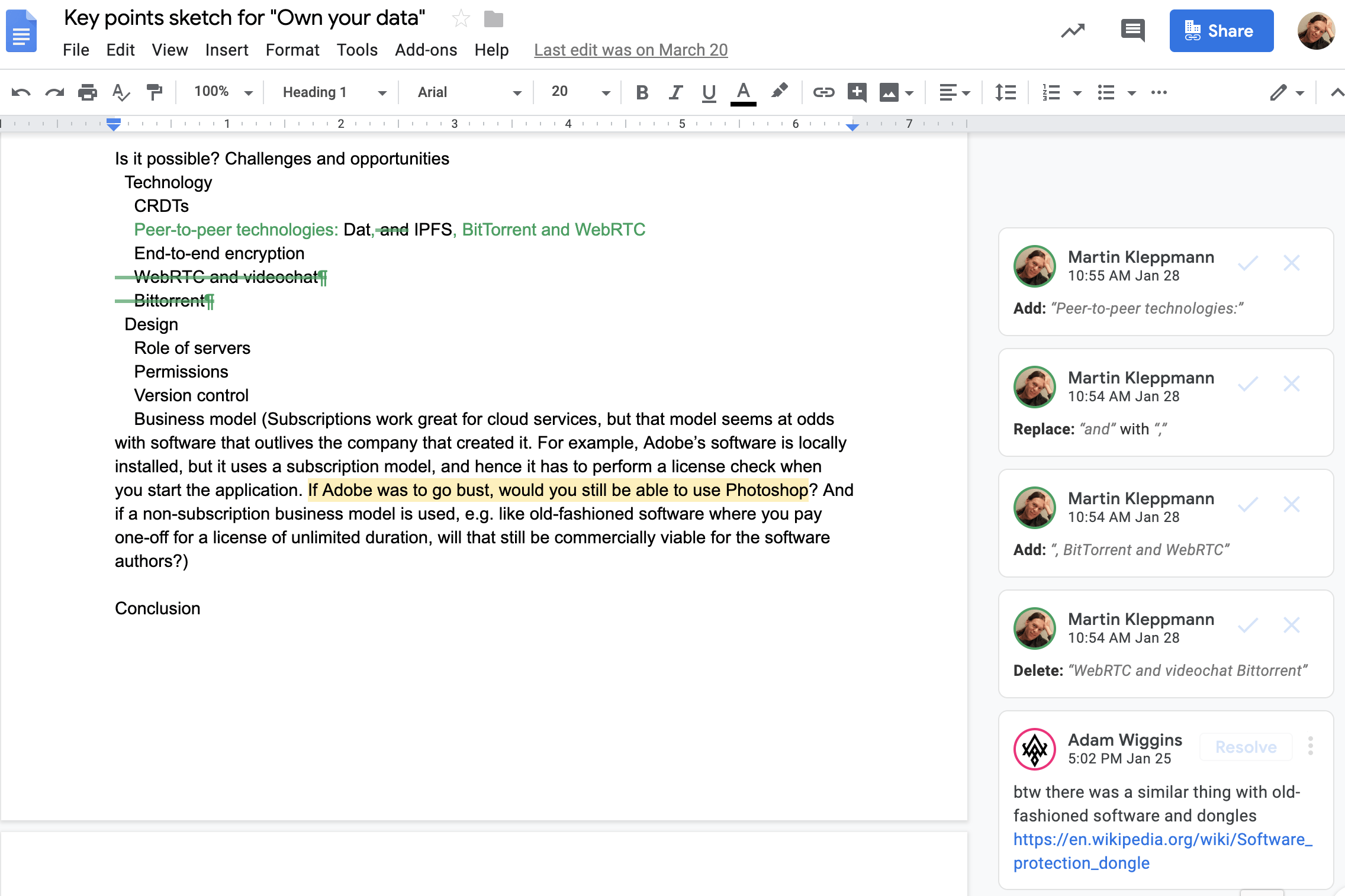 在 Google Docs 中提出修改建议